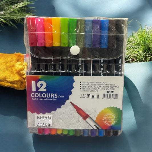 Dual Tip Brush Marker Pens 12 Colours Art Markers Fine Tip Markers & Brush Pen Set