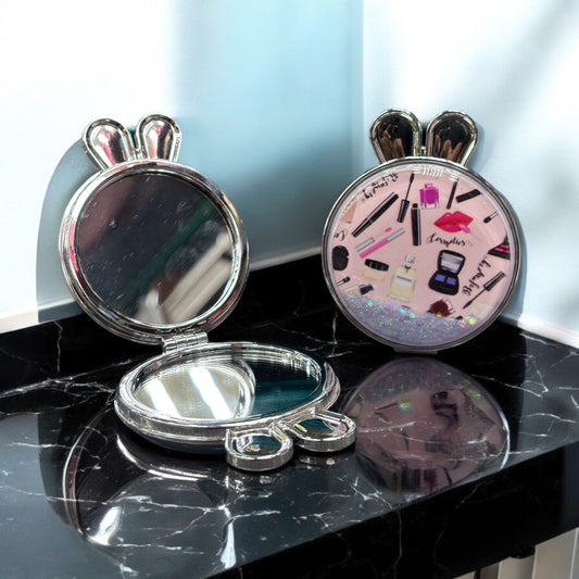 “Makeup Design ” Bunny ears Circular Double Sided Pocket Mirror