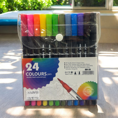 Dual Tip Brush Marker Pens 24 Colours Art Markers Fine Tip Markers & Brush Pen Set