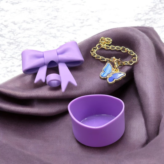 3pcs purple Set - Straw Covers/Topper, butterfly handle chain & Silicone Boot for Tumblers