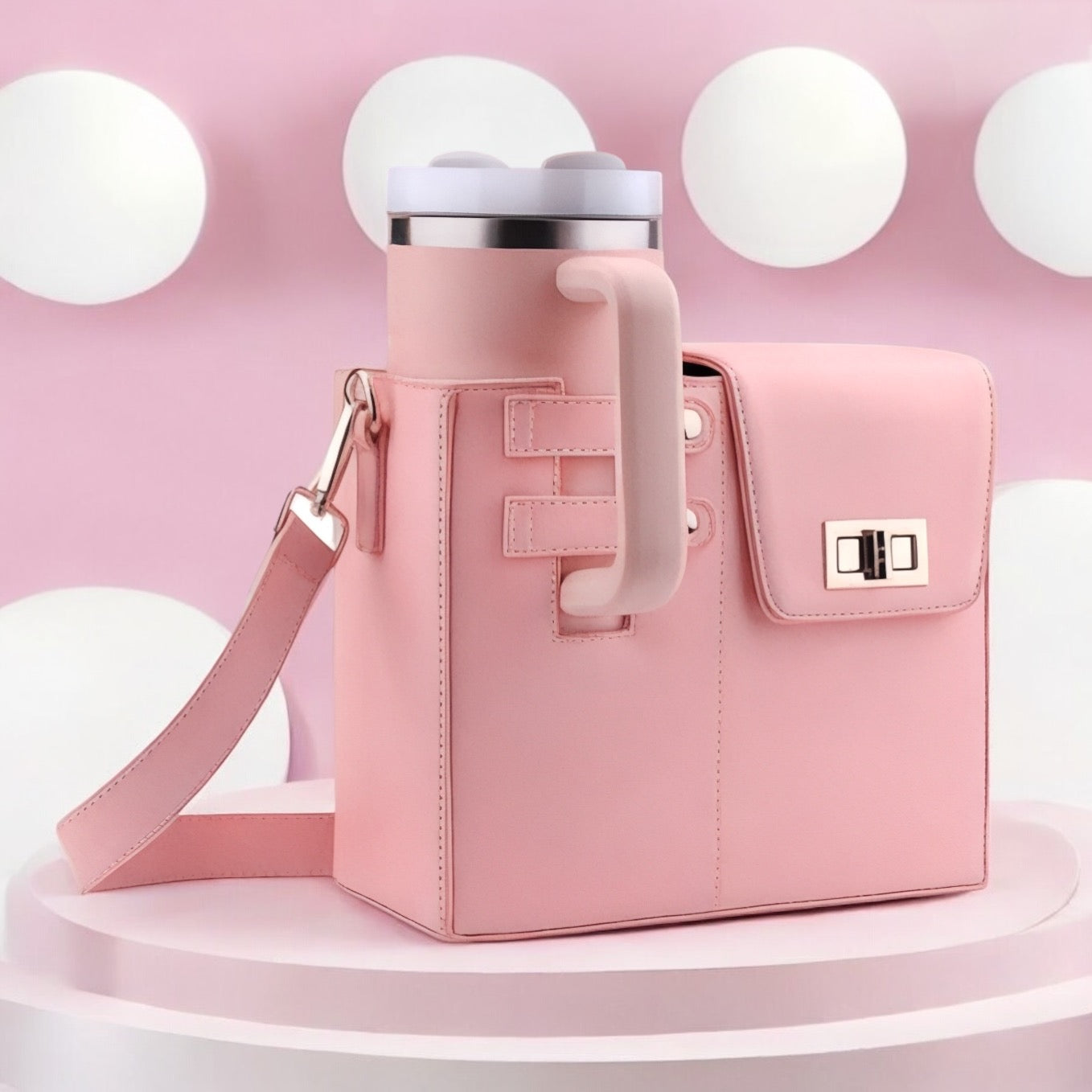 Handy and Stylish Pink Water Bottle Tumbler Carrier Bag for Women on-the-go!