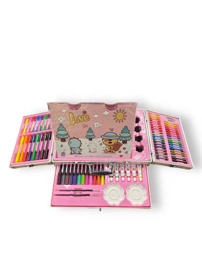 COLOUR KIT 106 PCS with a coloring book and a drawer filled with paint set and markers