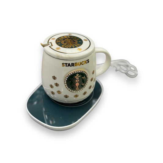 StarBucks Mug With USB Warmer and a spoon